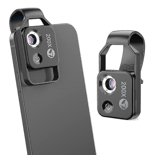 200X Mobiltelefon Mikroskop Tillbehör med Lins, Bärbar Mini Digital Mikroskop med LED-ljus/Uni-hy