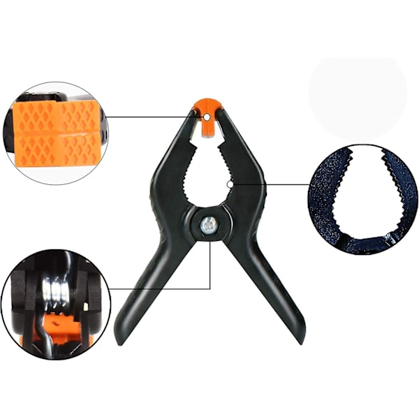 Fjäderklämmor i plast, extra starka arbetsklämmor tunga plastklämmor för fotostudio träbearbetning konstverk (10 st, svart)