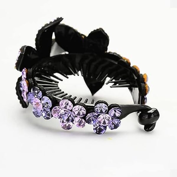 Rhinestone-kukkahiusleuka, poninhännän pidike, naisten hiusneula, hainleikkaus, rapuhiusneulat, muotoilupäähine äidille (violetti)
