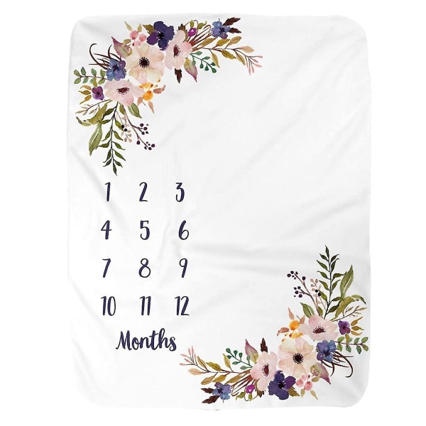 Baby Monthly Milestone Blankets Soft Floral Memory Blankets Girls Boys Cute Photo Background Blankets Purple  130*100cm