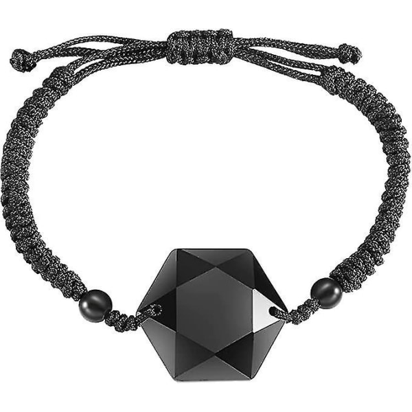 Flettet Obsidian Armbånd med Edelstener i Geometrisk Design