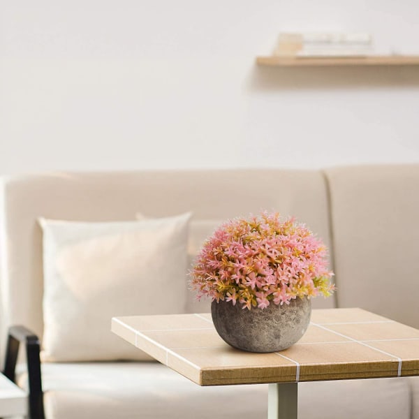 Konstgjorda växter i kruka Faux Fake Mini Plant Färgglad blomma Topiary Buskar i grå kruka för badrum Heminredning (set med 4)