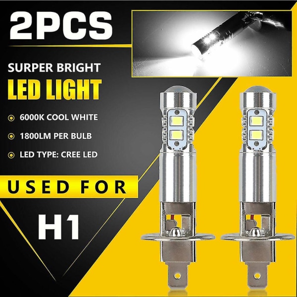 2x H1 LED-ajovalolamppujen muuntokitti, korkea ja matala säde, sumuvalo, 100W, 6000K