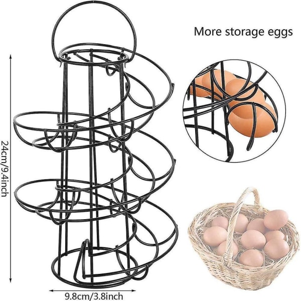 Köksägghållare Spiralförvaringshylla Äggställhållare Spiraldispenserhållare Rymmer upp till 18 ägg (svarta)