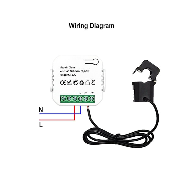 Tuya Smart Life Wifi Energimätare 80a Med Strömtransformatorklämma Kwh Strömmonitor El