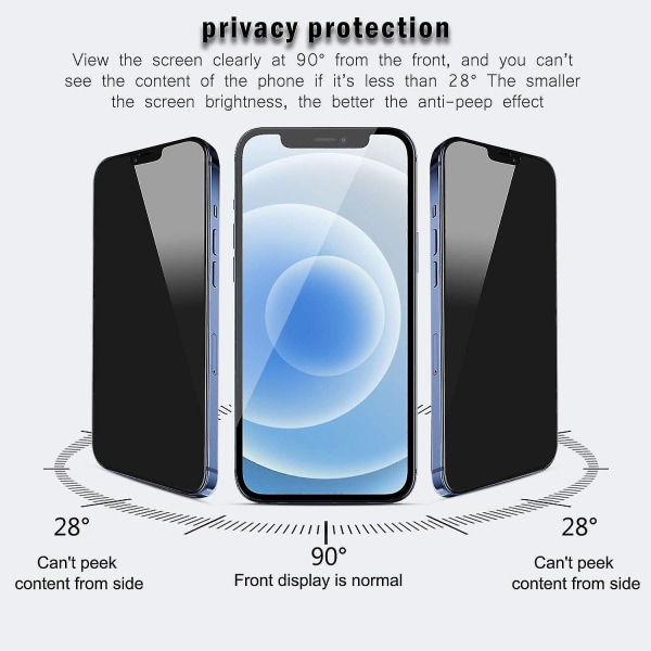[2 Pack] Privacy Screen Protector til Iphone 12 Pro Max - Anti-hærdet glasfilm - 9 timers hårdhed