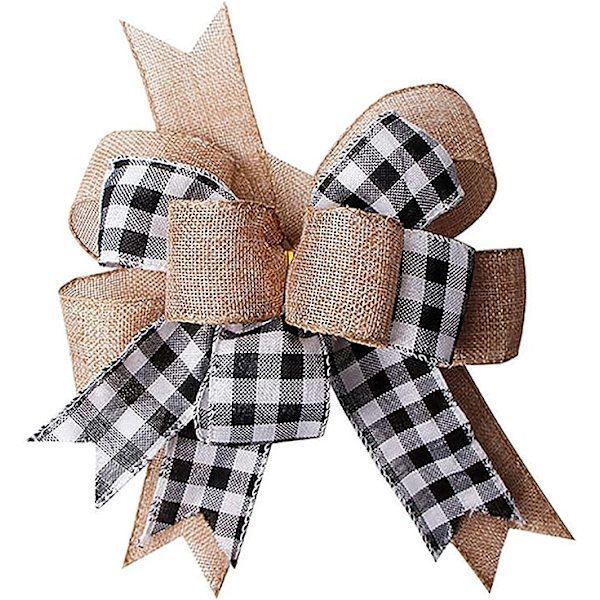 Svart og hvit rutete gavebånd, burlap kranser, sløyfer, juletretopp for bryllup, ferie, bursdagsfestdekorasjon