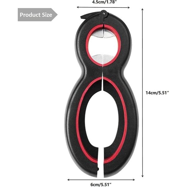 6 i 1 Multifunktionel rustfrit stål flaskeåbner køkkenredskab låg åbner dåseåbner