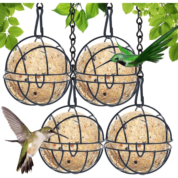 4 stk Kuglehængende Fuglefoder, Fuglefoder til små vilde fugle, metal Fat Ball Fuglefoder til udendørs og indendørs