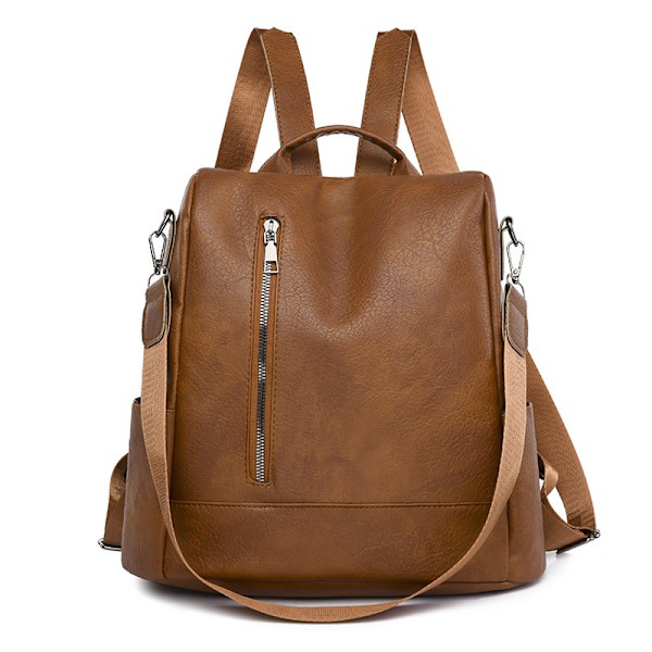 Kvinnors lilla läderryggsäck casual resväska anti-stöld ipad mini skolryggsäck Brown