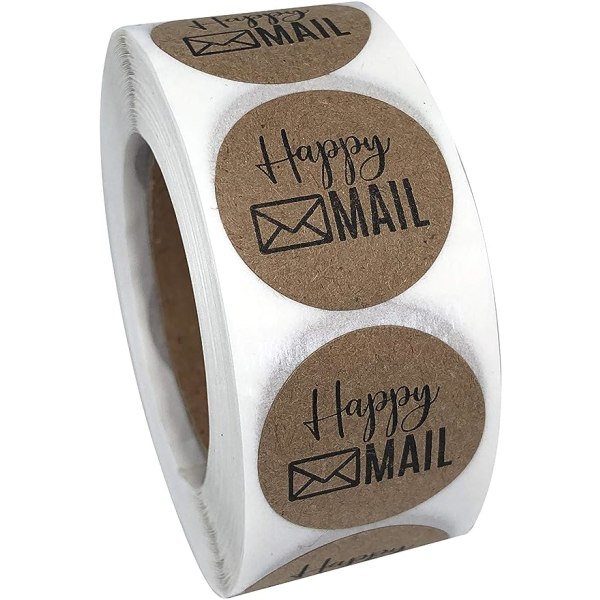 1 tums runda Kraft Happy Mail Stickers Kuvertförseglingsdekaler för småföretag 500 självhäftande etiketter