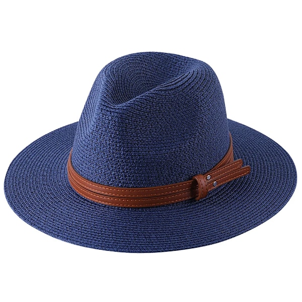 56-58-59-60cm Naturlig Panama Halm Hat Mænd Kvinder Blød Form Bred Skygge UV Beskyttelse Halm Hat Navy01 59-60cm
