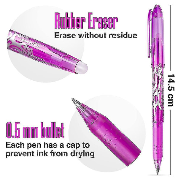 8 kpl pyyhittävät kynät Pyyhittävät geelikynät 0,5 mm:n kärjellä hankaavat kynät