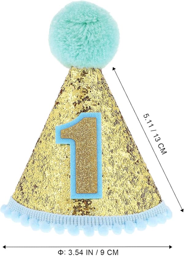 1. bursdagshue Glitter Cone Hat Justerbar