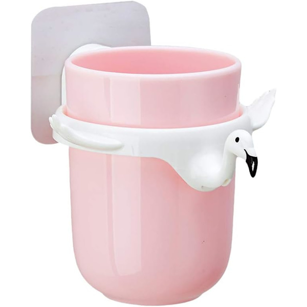 Tandbørsteholder til badeværelse, hjemmetandkrus vægophængt gargleskål Flamingo tandbørsteholder tegneserie tandbørsteholder (Pink)