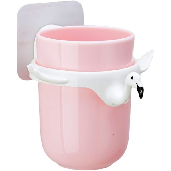 Tandborsthållare för badrum, hemmagjord tandmugg väggmonterad gurgelkopp Flamingo tandborsthållare tecknad film tandborsthållare (rosa)