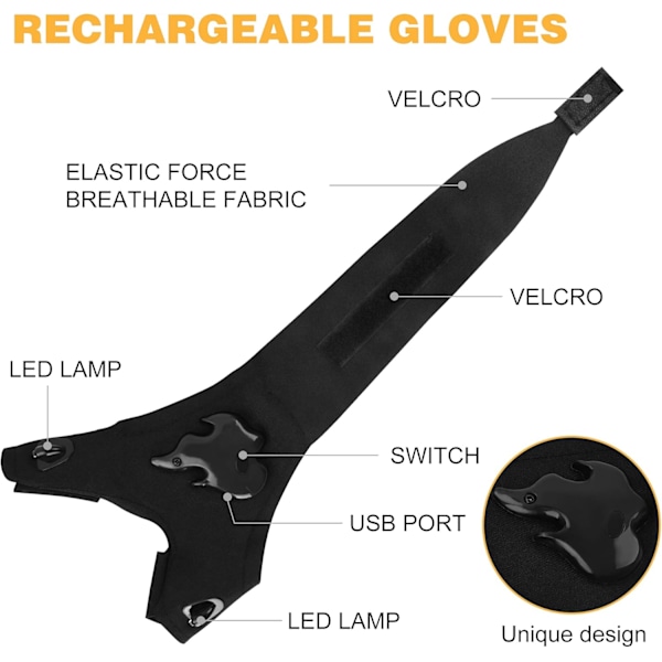 LED-ficklampshandskar, Laddningsbara Handsfree Ljus-handskar, Presenter till Män, Coola Gadgets Verktyg för Utomhusbruk, 1 Par
