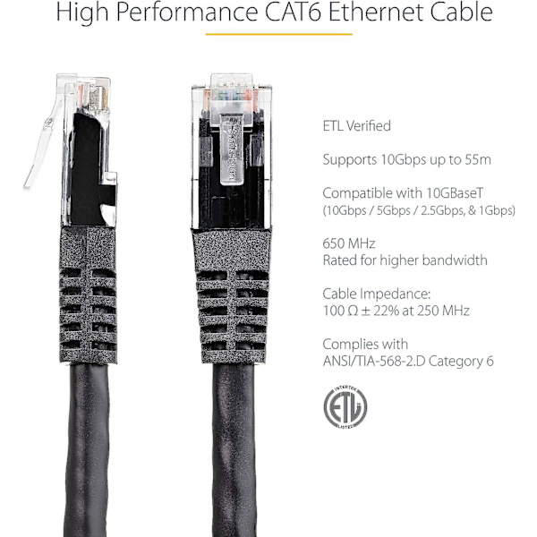 25ft Cat6 Ethernet-kabel - Svart Cat 6 Gigabit Ethernet-kabel -650mhz 100w Poe Rj45 Utp støpt nettverks-/patchkabel med strekkavlastning/f