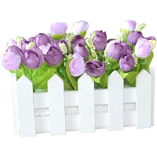 1 sæt hvidt træhegn kunstig blomst blomsterholder hjem haveindretning