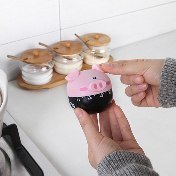 Sød Tegnefilm Gris Køkken Timer Mekaniske Timere Tællere til Madlavning Timing Tool, Køkken Timer Mini Timer 55 Minutter Nedtælling Nem at bruge (Pink)