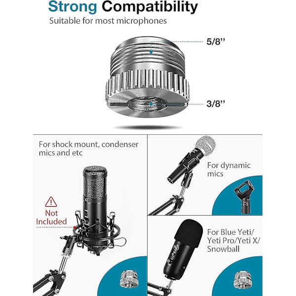 Mikrofonarm, Opgraderet Mic Arm Mikrofonstativ Boom Suspension Stativ Med 3/8\" Til 5/8\" Skrue Adapter Klip Til Blue Yeti Snowball, Hyperx Quadcast,