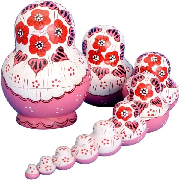 Sæt med 10 Russiske Nesting Dukker (Matryoshkas)