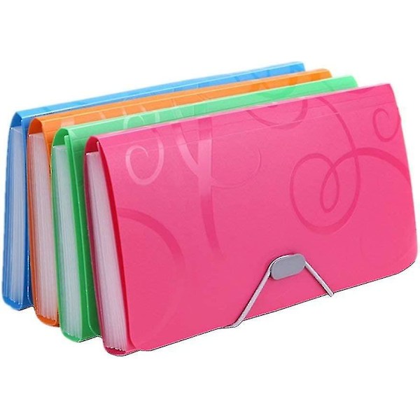 4pcs File Folder, 13 Pockets, A6 Documents With Tabs And Bungee Closure Ring Organizer/bl