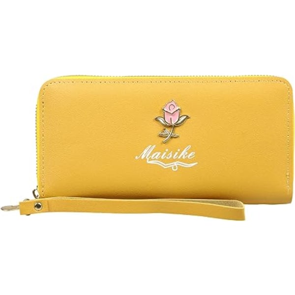 Plånbok för flickor RFID-blockerande bärbar handväska Läder Mobiltelefon hölsterväska Zip Clutch Handväska Hållare Organizer Myntplånbok (rosa-gul)