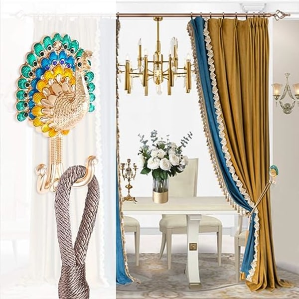 European Style Alloy Peacock Curtain Wall Hook Drapery Curtain Holdback (Gold)