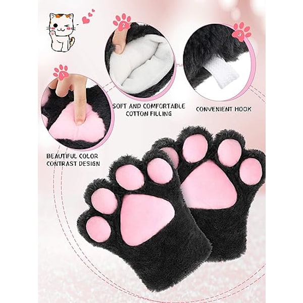 Kattkostym Kattunge Svans Öron Krage Tassar Handskar 5 Delar Anime Kattkostym Set för Kvinnor Flickor Halloween Klä Ut