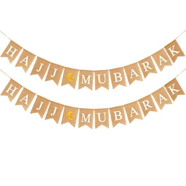 Hajj Mubarak Festival Svalehale Banner Stjerne Måne Girlander Lerret Vimpel Flagg Lin Duehale Form Festartikler Dekorasjoner