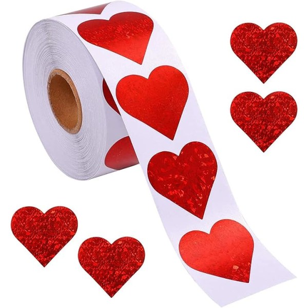 Sparkle Red Heart Stickers för alla hjärtans dag, 500 st iriserande Valentines Stickers Love Roll Stickers Scrapbooking självhäftande sigilldekaler för Valentin