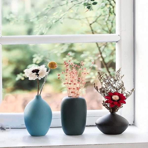 Keramikvas Chic knopp för inredning Rustik liten blomma Heminredning Vardagsrum. (Färg)