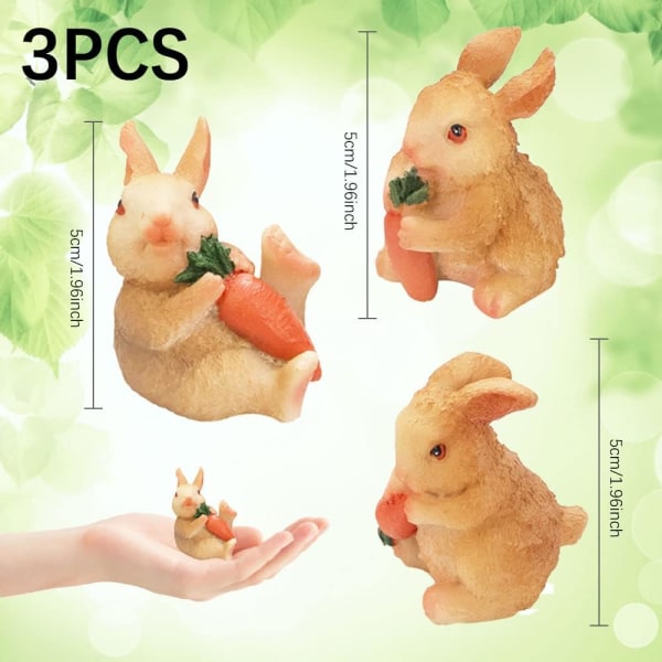 3 stk kanin ornament mini harpiks kanin figur miniatyr kanin mini kanin figurer kaniner holder gulrøtter harpiks kanin statue M