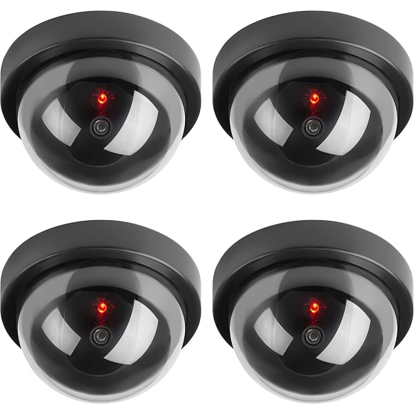 Dummy-kameror, falsk säkerhet CCTV Dome-kamera med LED-blinkande ljus för företagsbutiker Hem (4-pack)