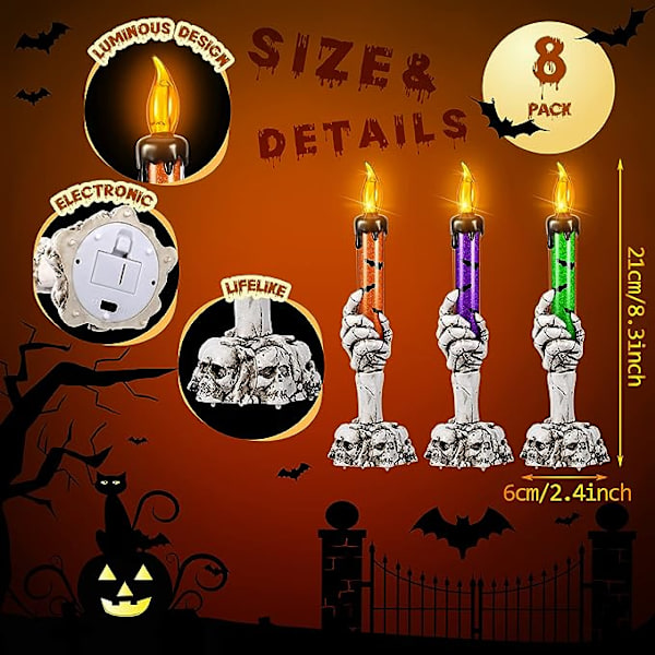 8 Pak Skelet Hænder Holder Oplyste Lys Flammeløse Skelet Spøgelses Hånd Halloween Lys Tænd LED Kranie Lys Skelet Lampe Dekorativ Lys Ho