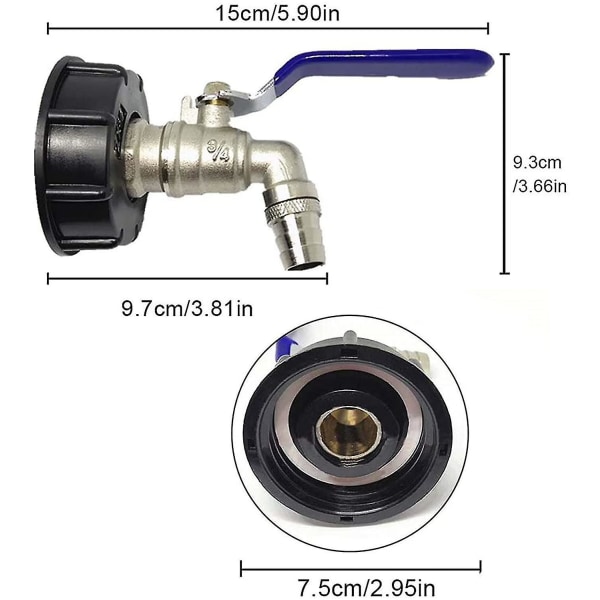 1000l Tankkran, Kran för IBC Regnvattenuppsamlare Kran Tankadapter Kran, Avloppstankadapter, Mässingskran Tillverkad av PP Coar
