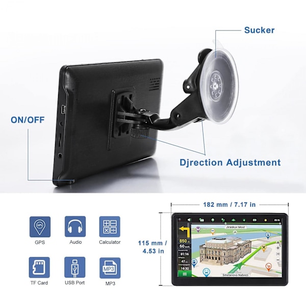 Bil GPS Navigator Seneste 2024 Kort 7 Tommer Touchscreen Bil GPS Stemmevejledning