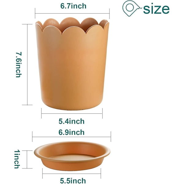 Kruka inomhus 7 tum, 5-pack plastkruka med dräneringshål och bricka, full djup