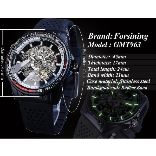 Forsining Gmt963 Fashion Mænd Watch Silikone Band Automatisk Casual Mekanisk Wa