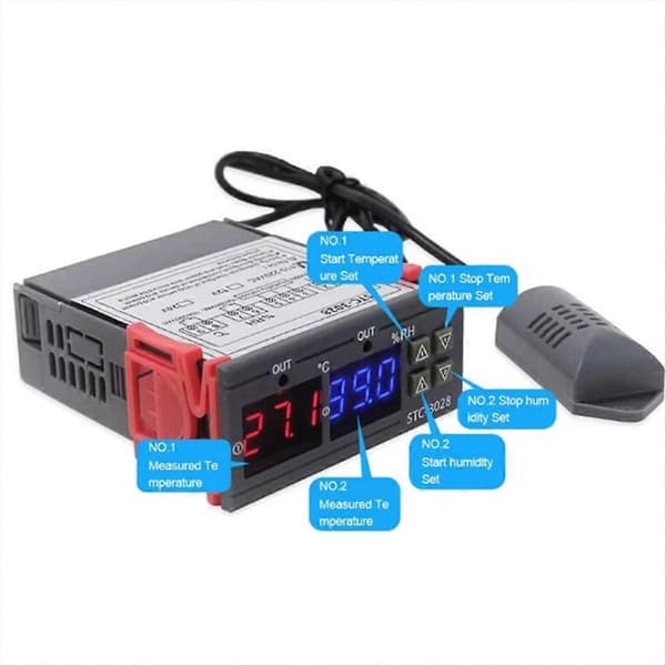 -3028 220V Digital Termostat Temperatur Fuktighetskontroller