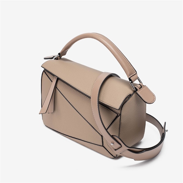 Kvinnors Box Design Tote Bag Axelväska Grå Vit Svart Marrón