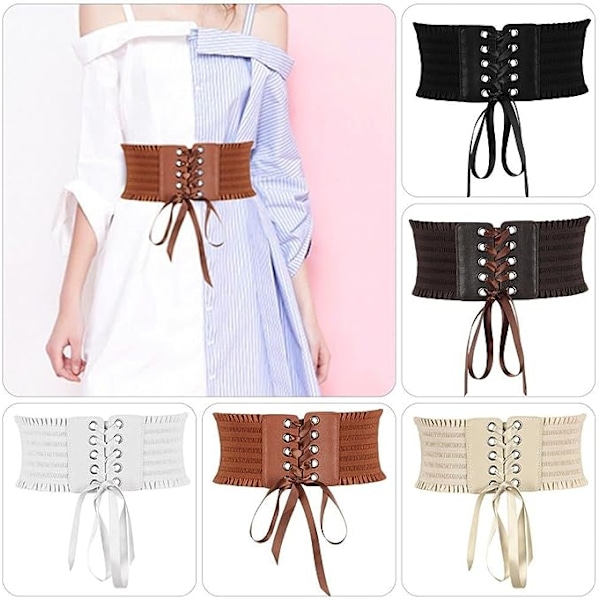 Kvinnor Stretch Spänne Korsett Bälte Dam Bred Tassel Elastisk Hög Midja Klänning Bälte Rosett Midjeband Tillbehör (Färg : C, Storlek : 1)