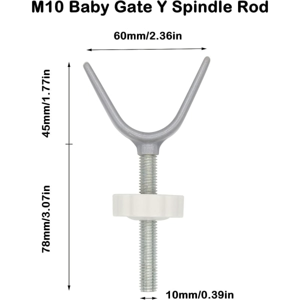 2-pak Baby Gate Trappe Gelænder Adapter Y Spindelstang M10 (10mm) Skruer Stang & Bolte til Baby & Pet Trykmonteret Sikkerhedsport Baby Tension Gate Ext.