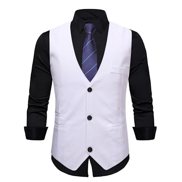 Herrar Väst Slank Kostym Casual Business Väst med Tre Knappar Vit 4XL