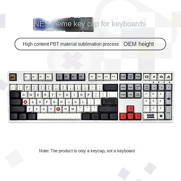 108 PBT Keycaps DIY Retro Keycaps Spillkonsoll Ducky Mekanisk Spilltastatur Svart Hvit