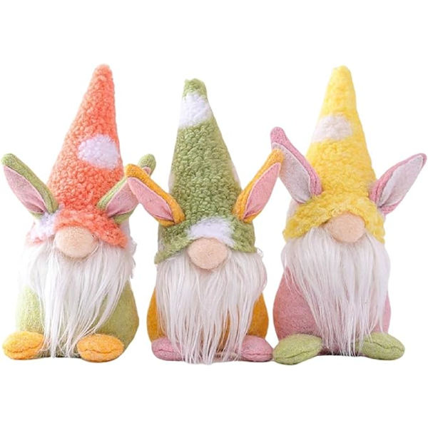 Påskkanin-tomtar, örontomtar, irländska leprechauns, svenska tomtar, nordiska älvor, figuriner, vårdekorationer för hemmet, 3-pack