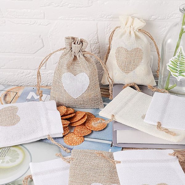 12 stk. Burlap Gaveposer, 4 * 5,5 Tommer Snøregaveposer 3 Farver Genanvendelige Bomuldssnorepose Godteposer Til Bryllup Fødselsdagsfest Diy Håndværk