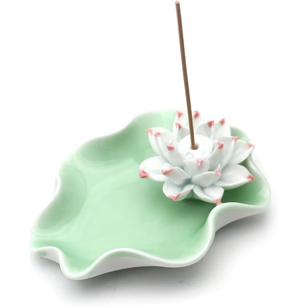 Røgelseholder Keramik Håndlavet Kunstnerisk Røgelseholder Brænderpind Spole Lotus Ask Catcher Buddhistisk Åkande tallerken (grøn)