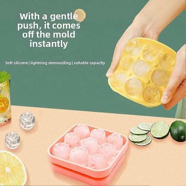 Återanvändbar isform med rosdesign, 9-facks isbitsform YELLOW